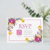 テクニカラーボホフローラQRコードウェディングRSVP 出欠カード (スタンド正面)