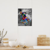 テクニカラーマウンテンバイクもしくは自転車に乗る人レーシングダウンザトレイル ポスター (キッチン)