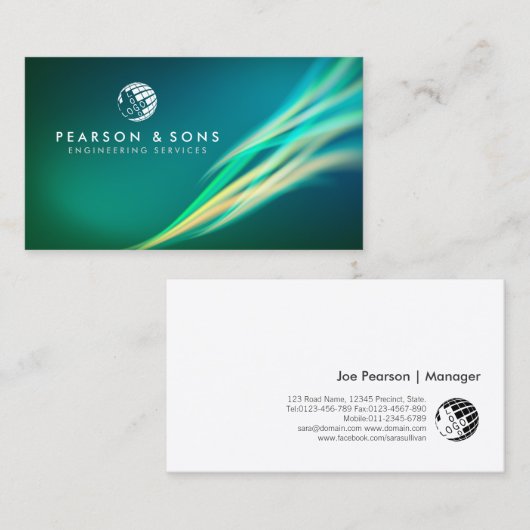 テクニカルエンジニアリング抽象芸術グリーンライトフロー 名刺 (正面/裏面)