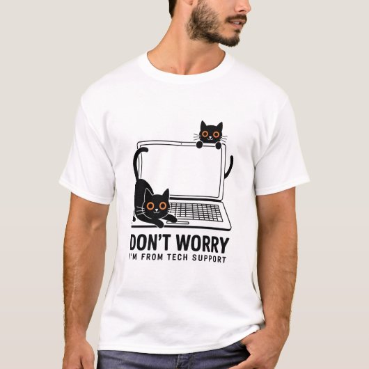 テクニカルサポートの猫 - 面白いIT/ギークユーモア Tシャツ (正面)