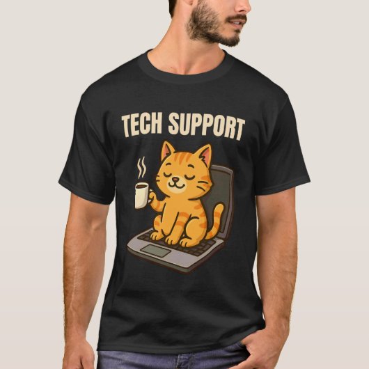 テクニカルサポート 面白い かわいい 猫好き Tシャツ (正面)