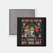 テクニカル サポート 猫 エンジニア コンピューター クリスマスセーター マグネット (正面/裏面)