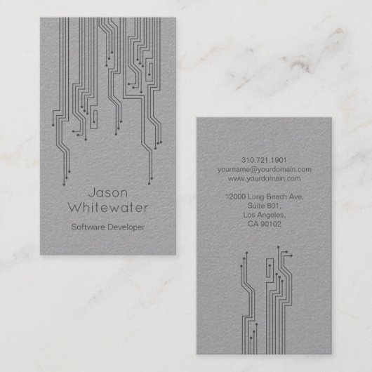 テクノのお洒落なスタイルの名刺-灰色 名刺 (正面/裏面)