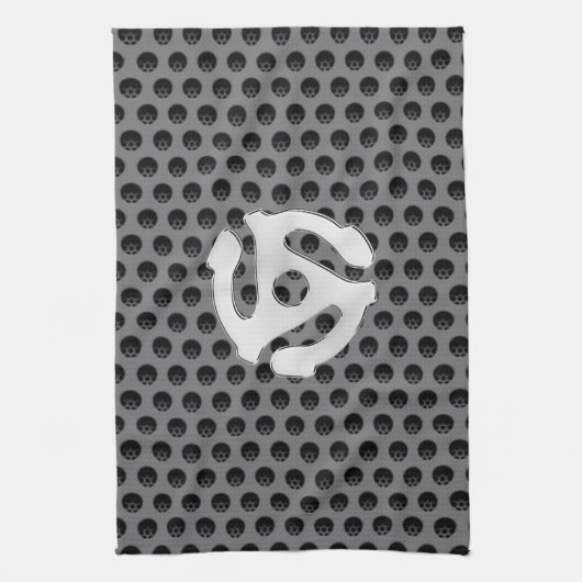 テクノのレトロのヴィンテージのクロム45スペーサDJは印刷します キッチンタオル (縦)