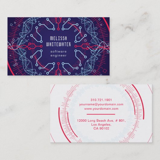 テクノの平たい箱のお洒落でカラフルな名刺 名刺 (正面/裏面)