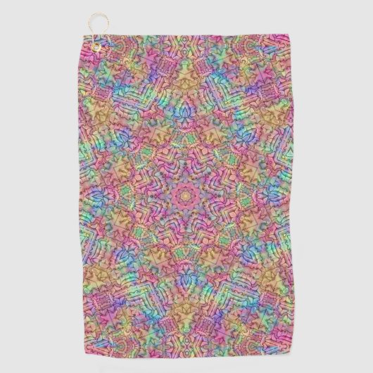 テクノカラーヴィンテージフラクタル万華鏡のように千変万化するパターン ゴルフタオル (正面)