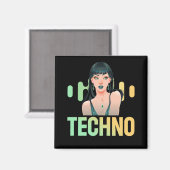 テクノガールミュージシャンDJバスミュージックファン マグネット (正面/裏面)