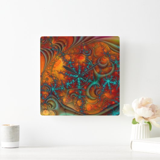 テクノサイケデリックフラクタル色 スクエア壁時計 (ホーム)