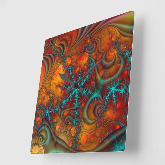 テクノサイケデリックフラクタル色 スクエア壁時計 (傾斜)