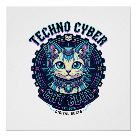テクノサイバーキャット 楽しい猫好きデザイン - テクノC ポスター (正面)