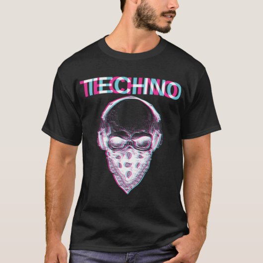 テクノスカルグリッチトリップ(幻覚体験)のようなEDMレーブハードスタイルギフト Tシャツ (正面)