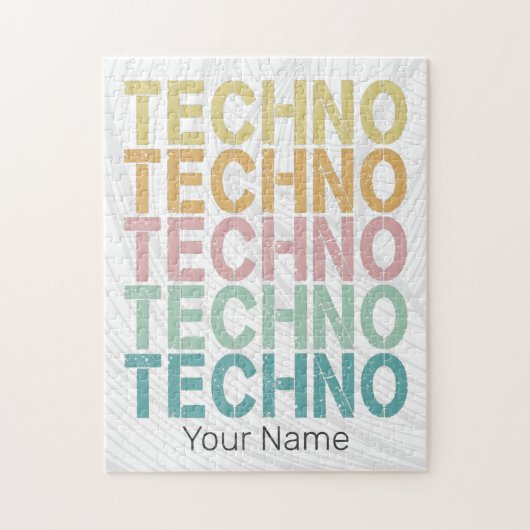 テクノハウスレトロレタリングエレクトロヴィンテージレイヴ ジグソーパズル (縦)