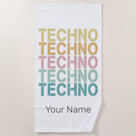 テクノハウスレトロレタリングエレクトロヴィンテージレイヴ ビーチタオル