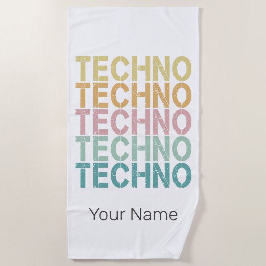 テクノハウスレトロレタリングエレクトロヴィンテージレイヴ ビーチタオル (正面)