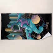 テクノモダン宇宙飛行士イラストレーション ビーチタオル (正面)