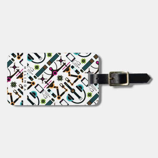 テクノロジモダンーオブジェクトと機器パターンのタグ ラゲッジタグ (正面横)
