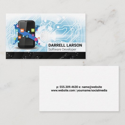 テクノロジーの背景 |電話アプリソフトウェアロゴ 名刺 (正面/裏面)