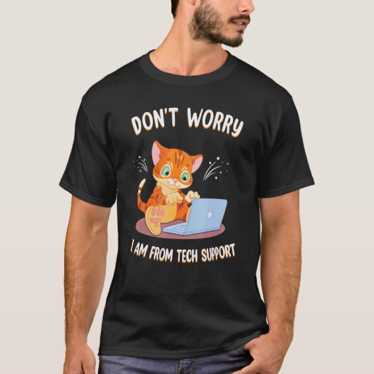 テクノロジーサポートから来たよ 面白い 猫 PC ケース Tシャツ (正面)