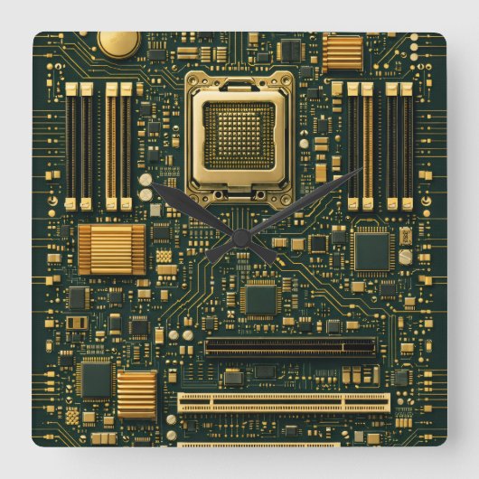 テクノロジーマザーボードダイヤル スクエア壁時計 (正面)