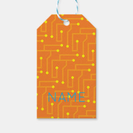 テクノロジー回路基板 オレンジイエロー NAME 現代風 おもしろ雑貨 ギフトタグ