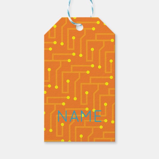 テクノロジー回路基板 オレンジイエロー NAME 現代風 おもしろ雑貨 ギフトタグ (正面)