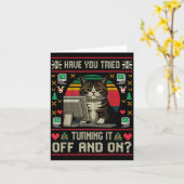 テクノロジー サポーター 猫 エンジニア コンピューター クリスマスセーター カード (黄色い花)