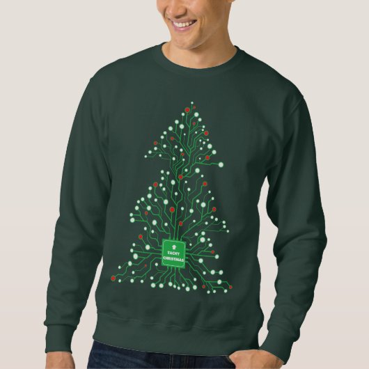 テクノ系ユガミスタイルで面白いクリスマス スウェットシャツ (正面)