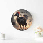 「テクノ羽：未来的なEmuロボット」 ラージ壁時計 (ホーム)