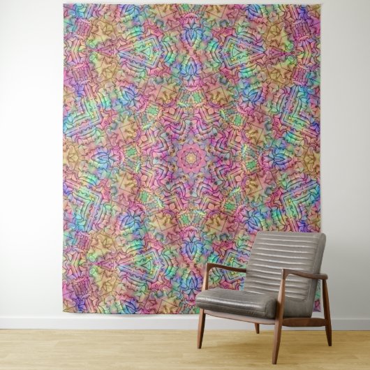 テクノ色のヴィンテージのフラクタルの万華鏡のように千変万化するパターン タペストリー (インサイチュ)