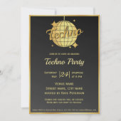 テクノ音楽をテーマにした金ゴールドディスコボールパーティー 招待状 (正面)
