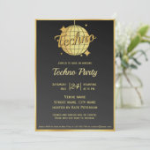 テクノ音楽をテーマにした金ゴールドディスコボールパーティー 招待状 (スタンド正面)