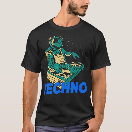 テクノ音楽宇宙飛行士DJスペースマンディスクジョッキー Tシャツ (正面)