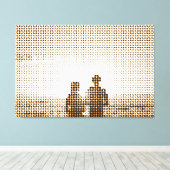 テクブラック&オレンジハーフトーンエフェクトカップルビーチ キャンバスプリント (インサイチュ (ウッドフロア))