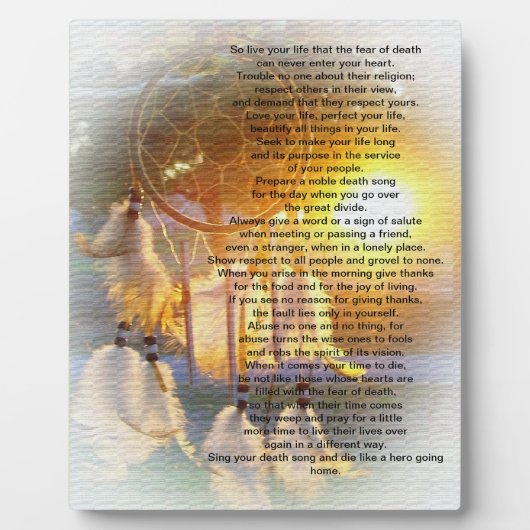 テクムセ主任夢捕手、あなたの人生を生きる フォトプラーク (正面)