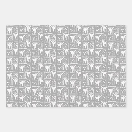 テコンドーかわいい赤い緑のシルバーホワイトガーリー ラッピングペーパーシート (正面2)