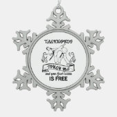 テコンドーは私に触れ、あなたの最初レッスンは自由です スノーフレークピューターオーナメント (正面)