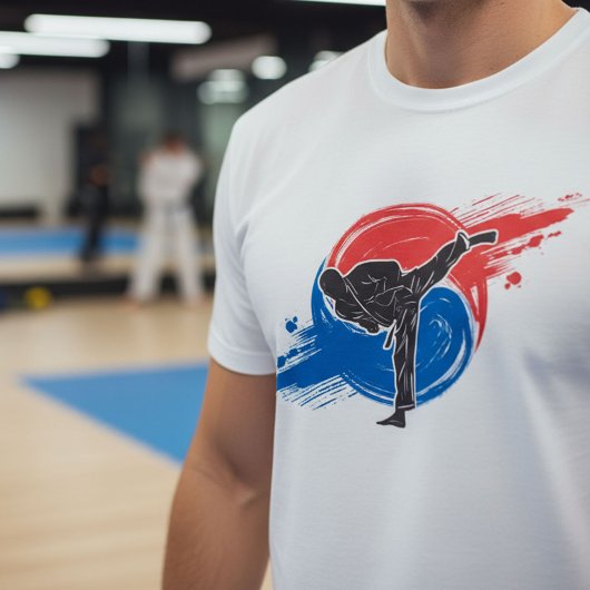 テコンドーキックと韓国の太極刷毛ストローク Tシャツ