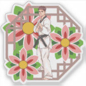 テコンドーマスターと蓮の花 - 武道の調和 シール (正面)