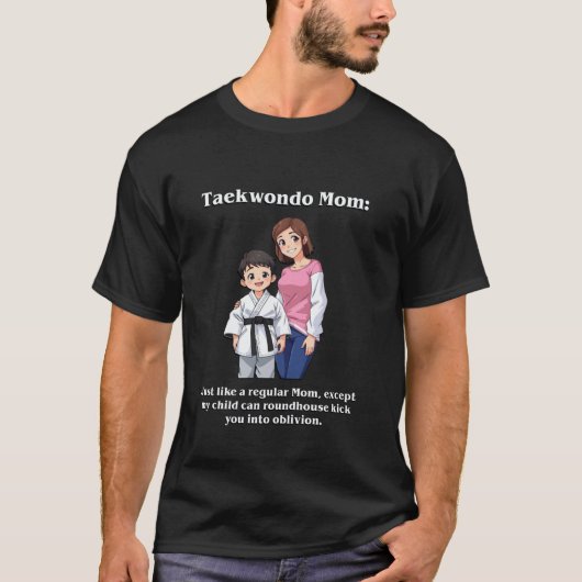 テコンドーママ 私の子ラウンドハウス 楽しい武道 Tシャツ (正面)
