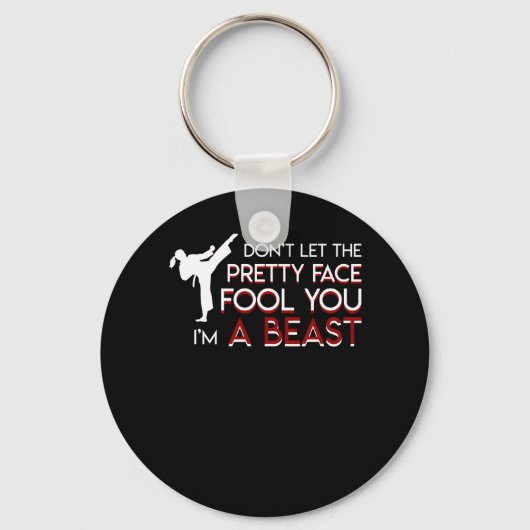 テコンドー女の子は顔を愚かわいらしか者にさせない キーホルダー (正面)