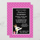 テコンドー空手ピンクスターズガール誕生日 招待状 (正面/裏面)