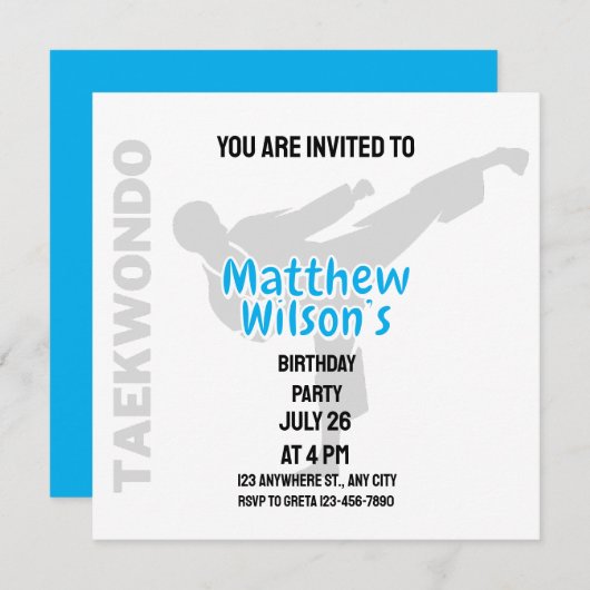 テコンドー誕生日パーティー、テコンドー棋士 招待状 (正面/裏面)