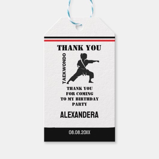 テコンドー選手、誕生日ガール、チーム空手 ギフトタグ (正面)