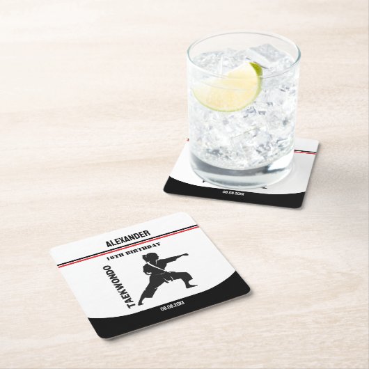 テコンドー選手、誕生日ギフト、チーム空手 スクエアペーパーコースター (インサイチュ)