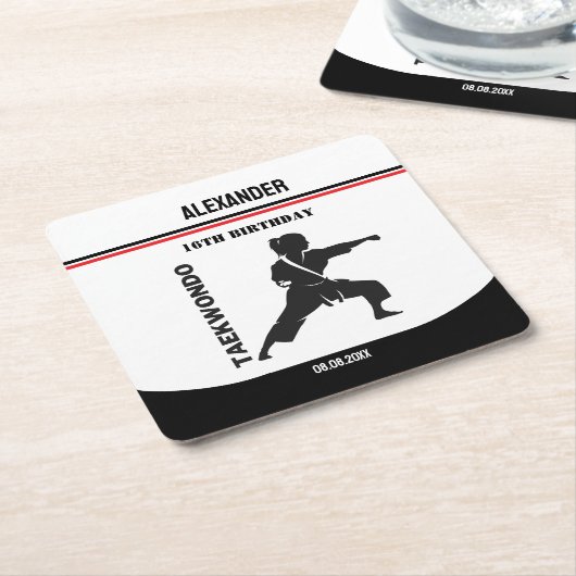 テコンドー選手、誕生日ギフト、チーム空手 スクエアペーパーコースター (アングル)