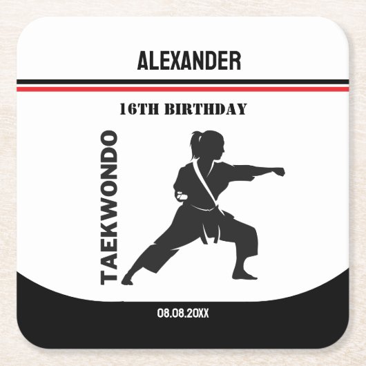 テコンドー選手、誕生日ギフト、チーム空手 スクエアペーパーコースター (正面)