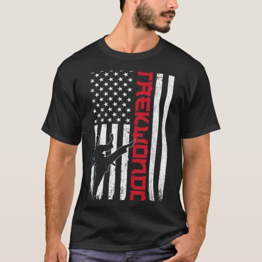 テコンドー アメリカ国旗 7月4日 武道 Tシャツ (正面)