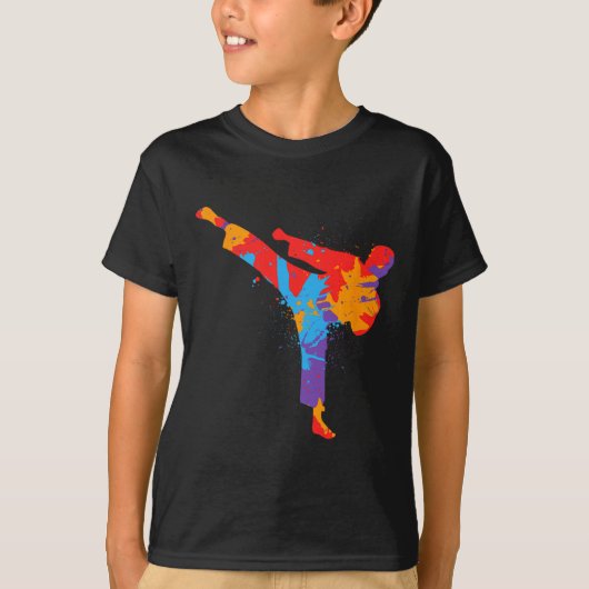 テコンドー カラフル 武術 キッズ メンズ 男子 空手 Tシャツ (正面)