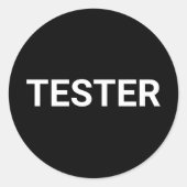 テスターのステッカー – 白い文字付き黒 ラウンドシール (正面)