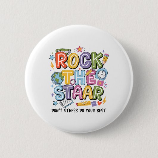 テスタースタディ奮闘中 STAAR 試験日 先生 モチベーションテスト 缶バッジ (正面)
